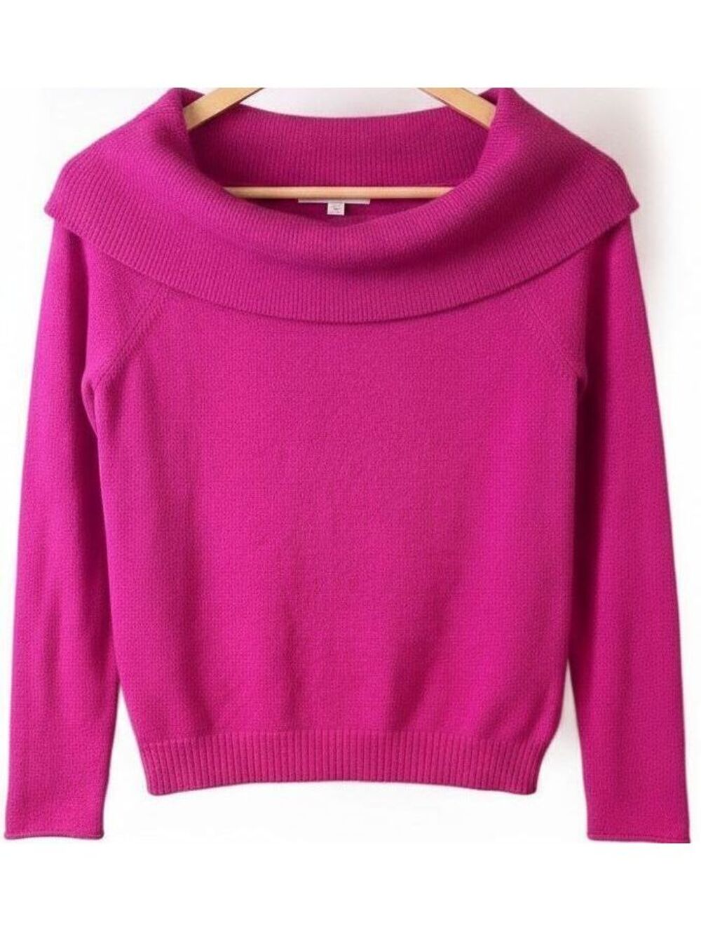 Anthropologie Fuchsia Foldover Cowl Neck Sweater Off Shoulder Knit Pullover S